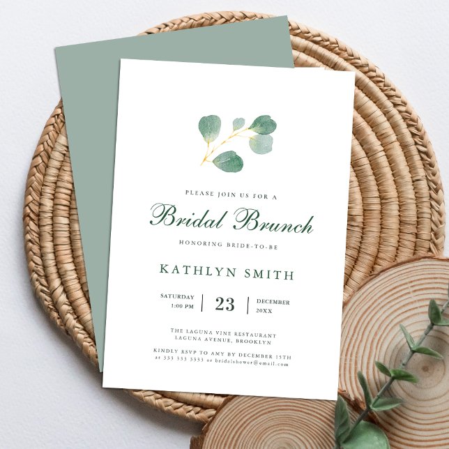 Convites Eucalyptus Greenery Watercolor Bridal Brunch (Criador carregado)