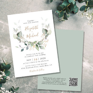 Convites Eucalyptus Greenery Watercolor Código QR Casamento