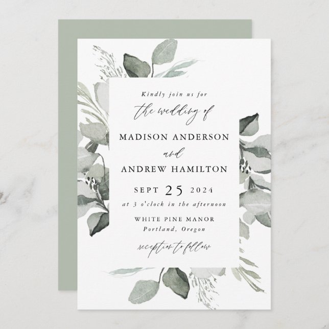 Convites Eucalyptus Greenery Wedding (Frente/Verso)