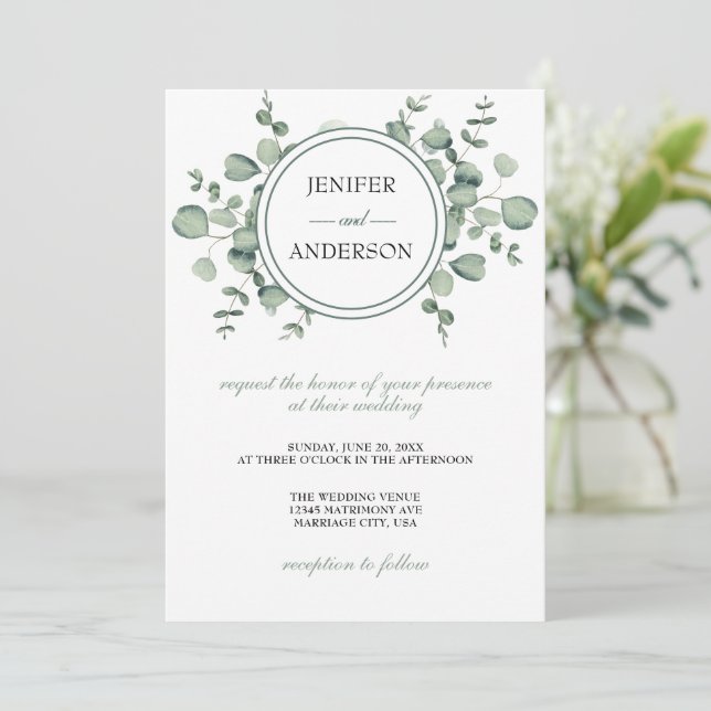 Convites Eucalyptus Greenery Wedding (Em pé/Frente)