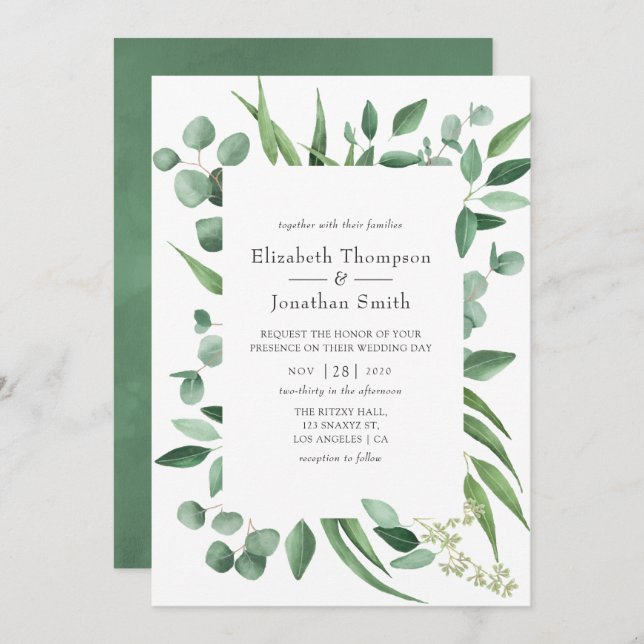 Convites Eucalyptus Greenery Wedding (Frente/Verso)