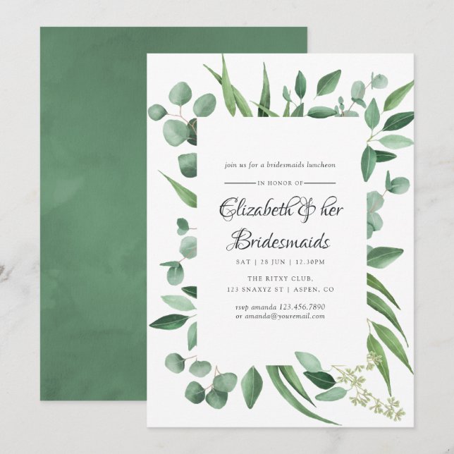 Convites Eucalyptus Greenery Wedding Bridesmaids Luncheon (Frente/Verso)