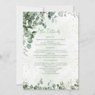 Convites Eucalyptus Greenery Wedding Details Card - 1001A