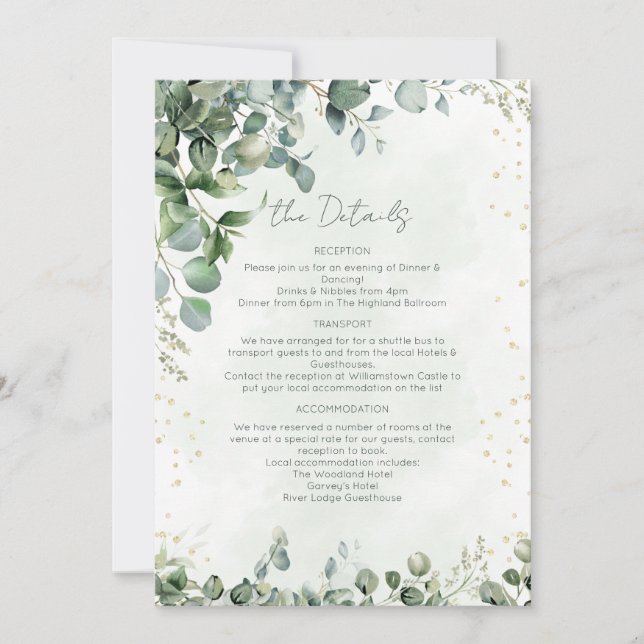 Convites Eucalyptus Greenery Wedding Details Card - 1001A (Frente)