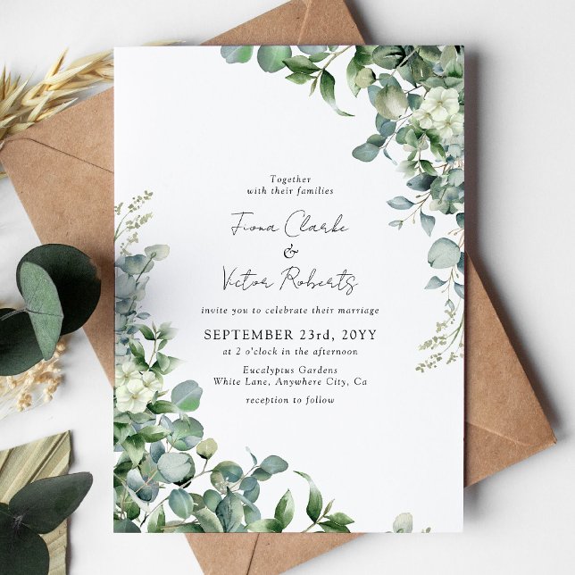 Convites Eucalyptus Greenery Wedding Invi Elegante (Criador carregado)