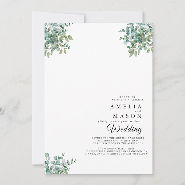 Convites eucalyptus greenery wedding Invitation (Frente)