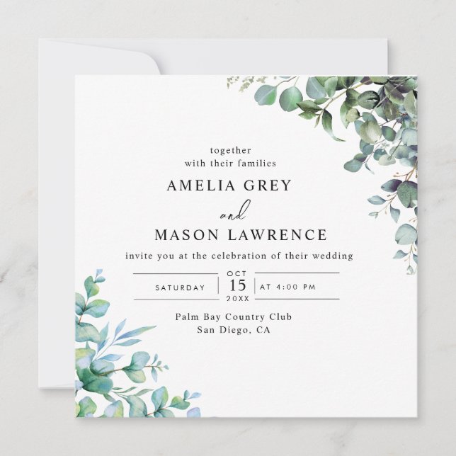 Convites eucalyptus greenery wedding Invitation (Frente)