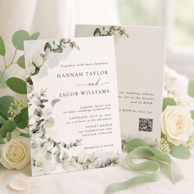 Convites Eucalyptus Greenery Wedding Invitation (Criador carregado)