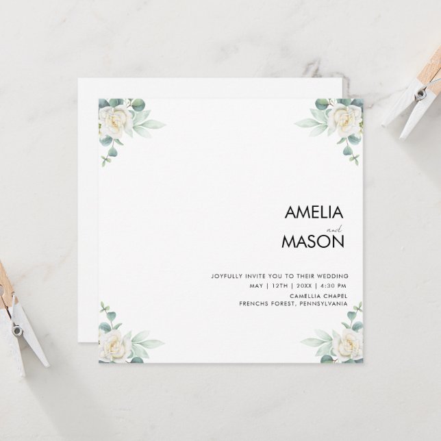 Convites eucalyptus greenery wedding Invitation (Frente/Verso In Situ)