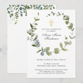 Convites Eucalyptus Greenery Wreath Cross Baptism