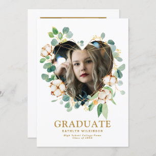 Convites Eucalyptus Heart Wreath Dourado Formando Geométric