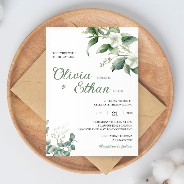 Convites Eucalyptus Jasmine Botanical Wedding Invitation (Criador carregado)