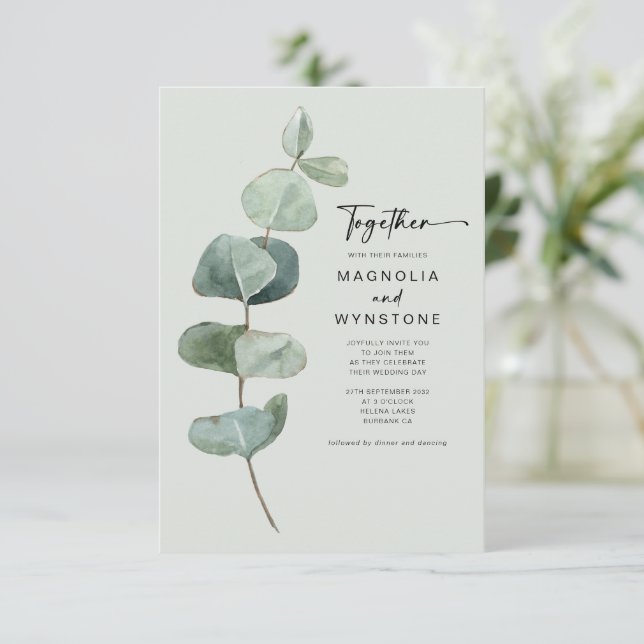 Convites Eucalyptus | Juntos Casamento Moderno (Em pé/Frente)