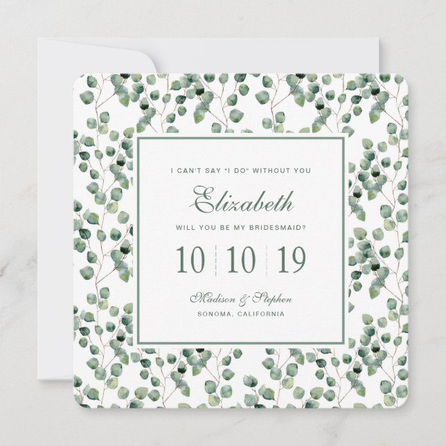 Convites Eucalyptus Leaf Patterno - Bridesmaid (Frente)