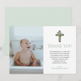 Convites Eucalyptus Modern Baptism Photo Thank You Cards