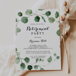 Convites Eucalyptus Modern Calligraphy Retirement Party 