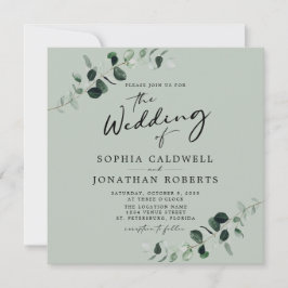 Convites Eucalyptus Modern Calliografia Código QR Casamento