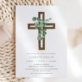 Convites Eucalyptus Modern Cross Christening