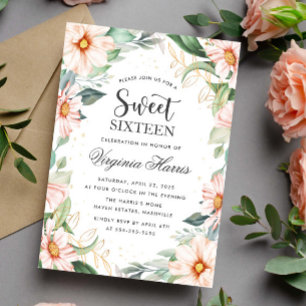 Convites Eucalyptus Peach Floral Sweet Dezesseis 16 Anivers