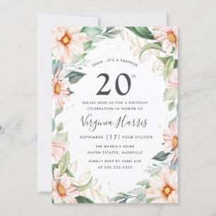 Convites Eucalyptus Peach Floral Vinte 20 Aniversário