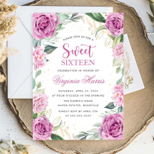 Convites Eucalyptus Purple Floral Sweet Sessenta E Dezessei