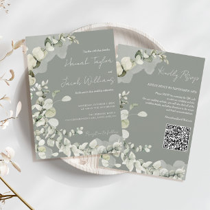 Convites Eucalyptus QR Code Wedding Sage Green