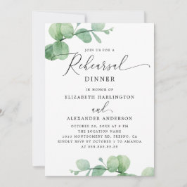 Convites Eucalyptus Rehearsal Dinner. Elegant Script Garden