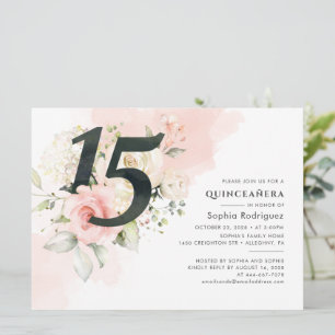 Convites  Eucalyptus Rosa 15 Birthday Quinceanera