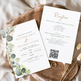 Convites Eucalyptus Rustic All In One QR Code Casamento