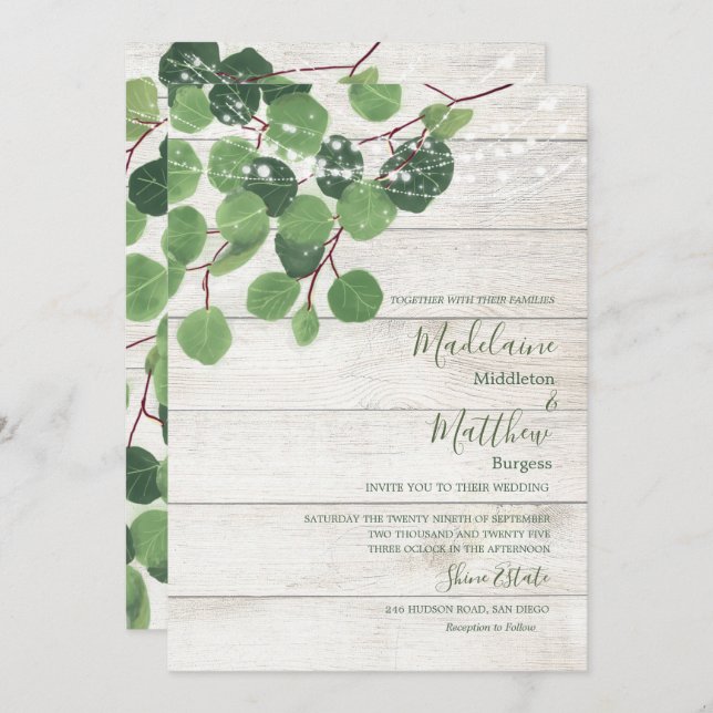 Convites Eucalyptus Rustic Madeira Deixa Casamento Simples (Frente/Verso)