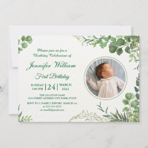 Convites Eucalyptus Simple Elegant Cute Baby Primeiro Anive
