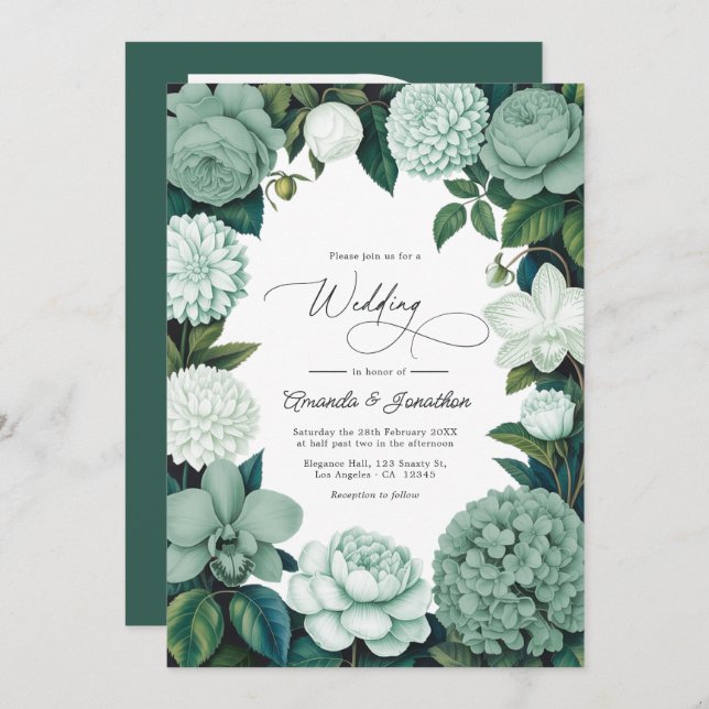Convites Eucalyptus Soft, Mint Frost & Snowdrop Wedding (Frente/Verso)