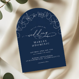 Convites Eucalyptus Springs Script Navy Blue Arch Wedding