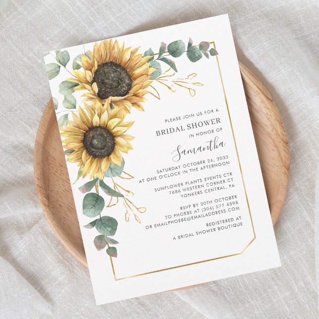 Convites Eucalyptus Sunflower Chá de panela (Sunflower Floral Eucalyptus Greenery Bridal Shower Invitation)