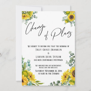 Convites Eucalyptus Sunflower Change of Plan Wedcard