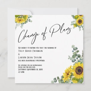 Convites Eucalyptus Sunflower Change of Plan Wedcard