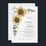 Convites Eucalyptus Sunflower Script 50th Birthday<br><div class="desc">Girassol Eucalyptus Floral Script Geométrico 50º Convite de aniversário,  com flores quic modernas e verde com quadro geométrico.</div>