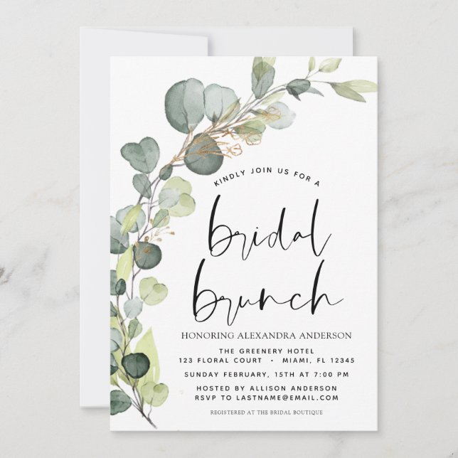 Convites Eucalyptus Terracotta Bridal BrunChá (Frente)