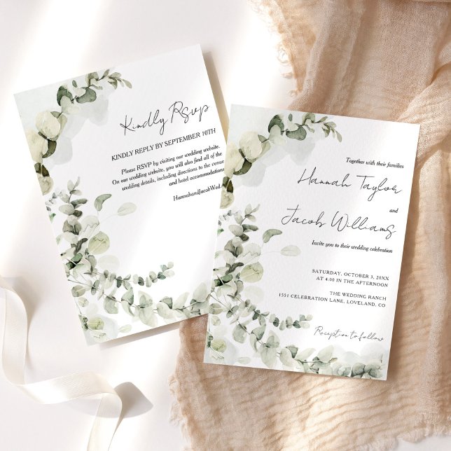 Convites Eucalyptus Tudo Em Um Casamento RSVP (eucalyptus wedding with rsvp invitaiton)