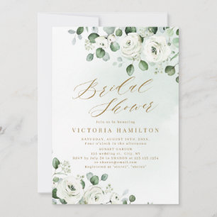 Convites Eucalyptus verde chá de panela floral branco