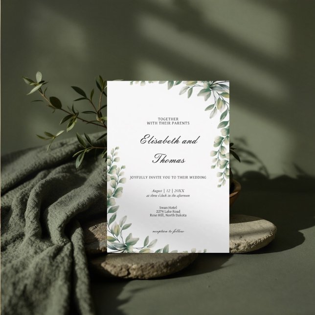 Convites Eucalyptus verde deixa casamento elegante (Criador carregado)