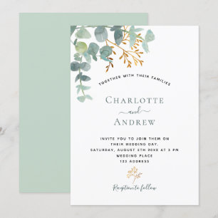 Convites Eucalyptus verde-elegante ouro casamento moderno