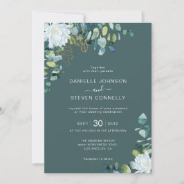 Convites Eucalyptus verde flores brancas casamento