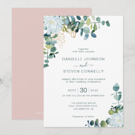 Convites Eucalyptus verde flores brancas casamento