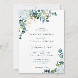 Convites Eucalyptus verde flores brancas casamento