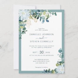 Convites Eucalyptus verde flores brancas casamento