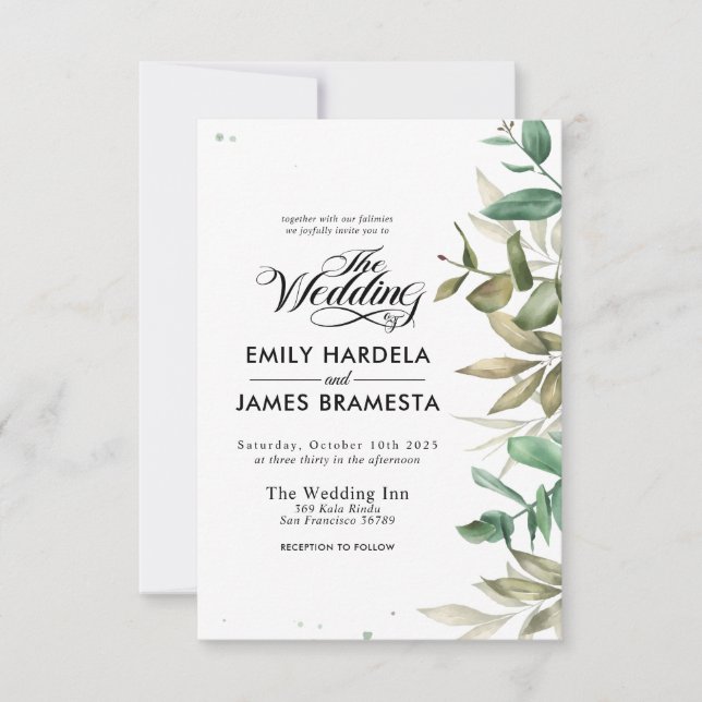 Convites Eucalyptus Watercolor Budget Invitation (Frente)