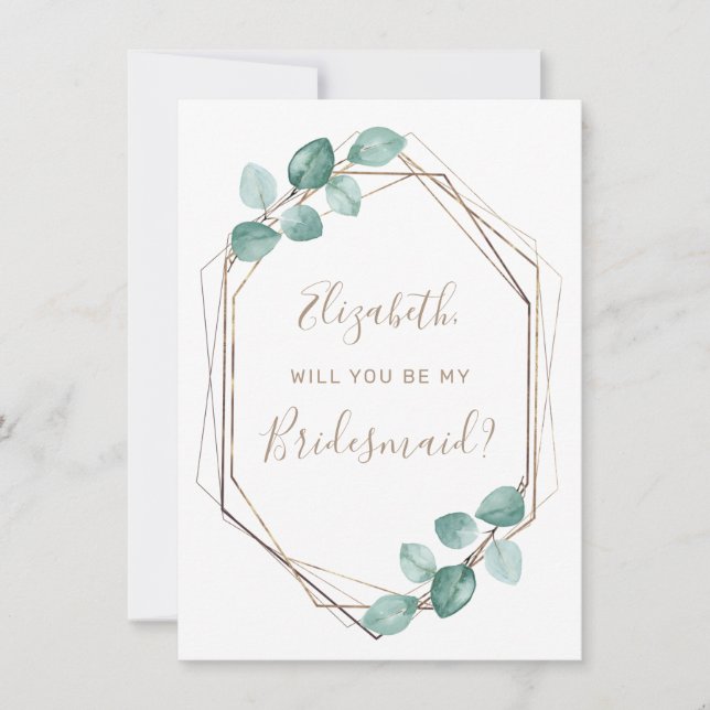 Convites Eucalyptus Watercolor Greenery Bridesmaid (Frente)