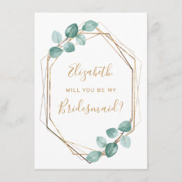 Convites Eucalyptus Watercolor Greenery Dourado Bridesmaid