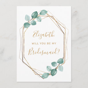 Convites Eucalyptus Watercolor Greenery Dourado Bridesmaid